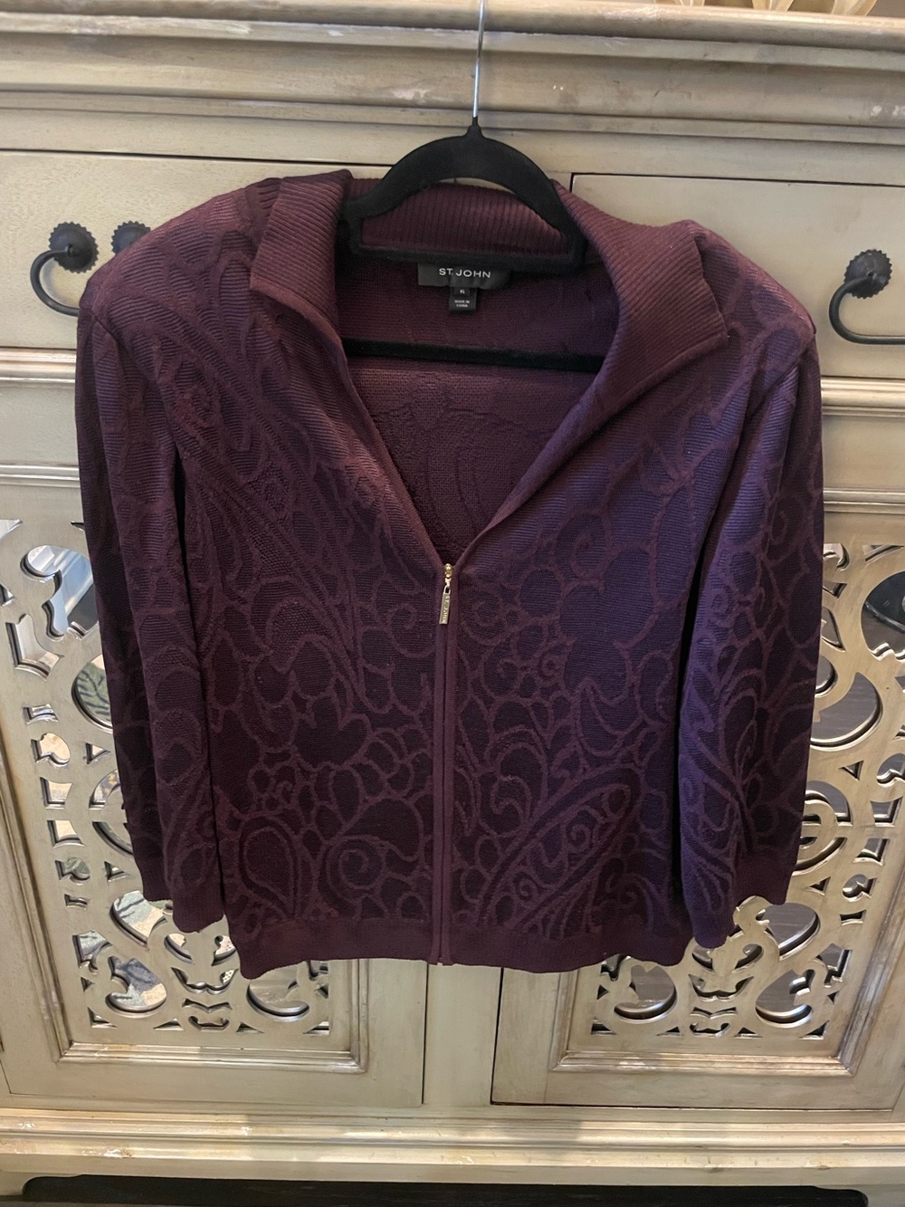 St. John Plum Zip-Front Knit Bomber Jacket